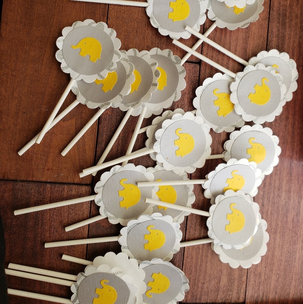 25 neutral elephant cupcake toppers